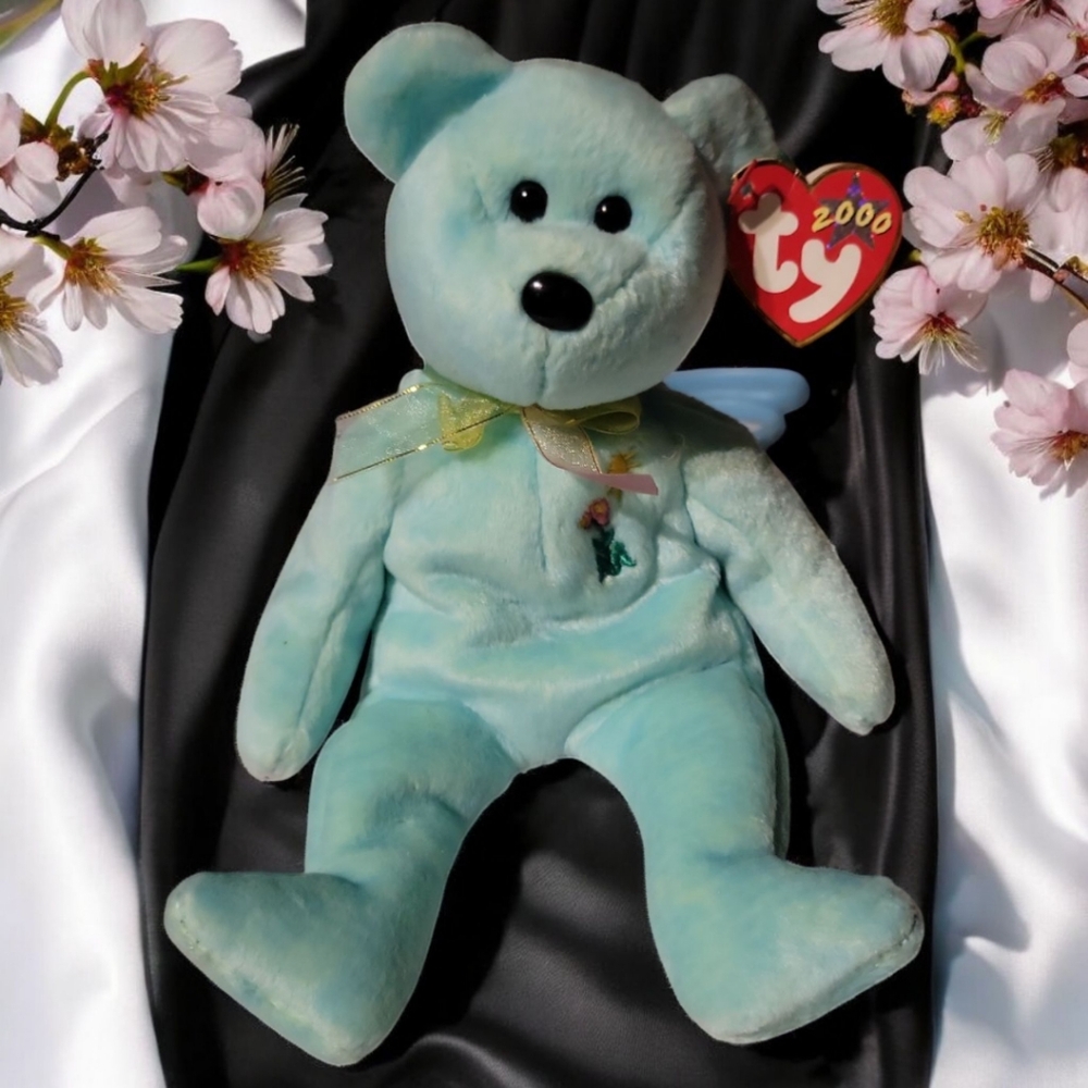 Vtg 02 TY Beanie Babies Memory Memorial Teddy Bear 1981-1988 Ariel Glaser Blue